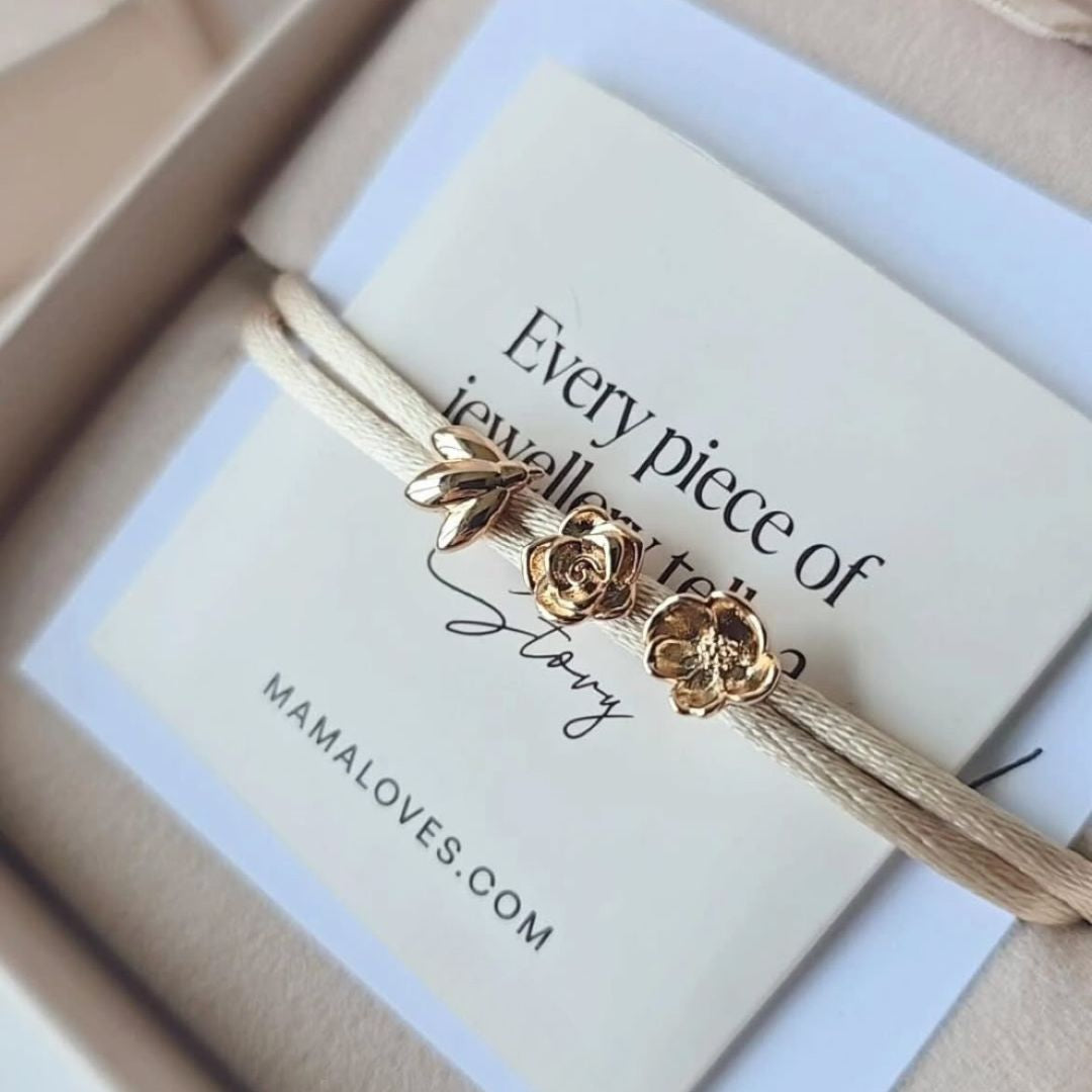 Bracelet Perles Fleur de Naissance - Plaque or 18 carats