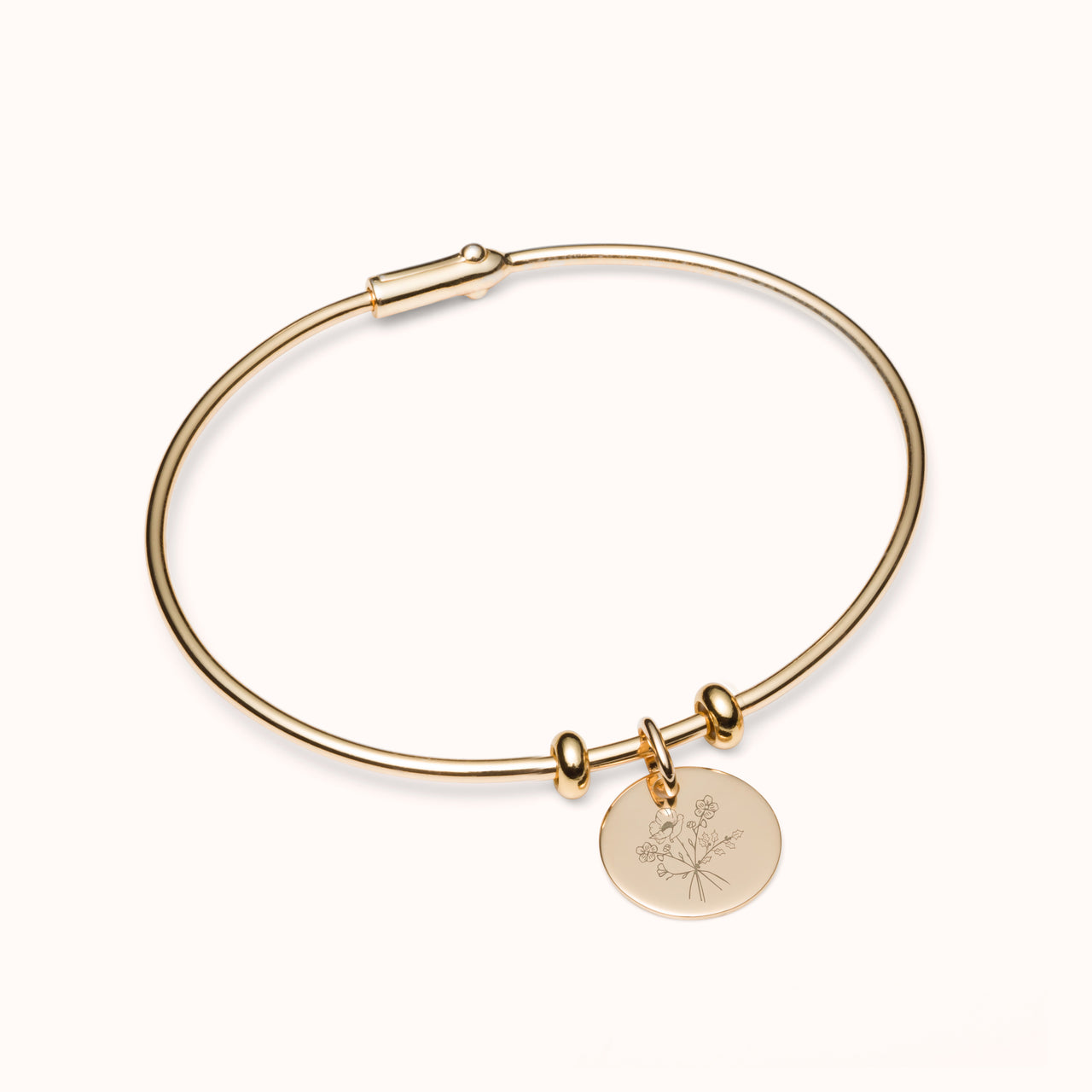 Bracelet Breloques Bouquet Fleur de Naissance - Plaque or 18 carats