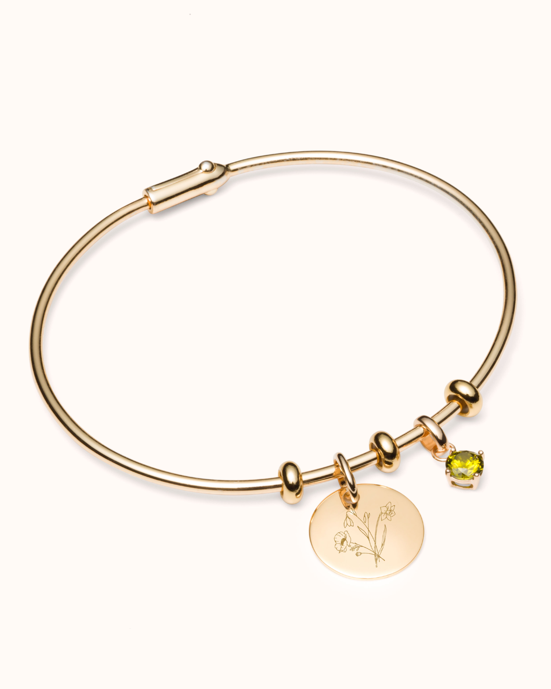 Bracelet Breloques Bouquet Fleur de Naissance - Plaque or 18 carats