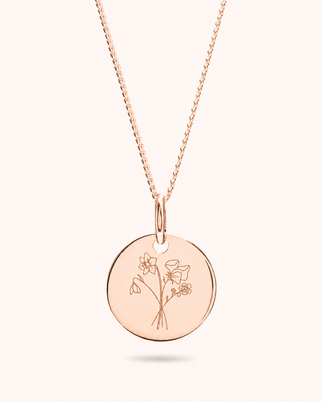 Geboortebloem Boeket Coin Ketting Rosé Verguld - Gepersonaliseerde Ketting