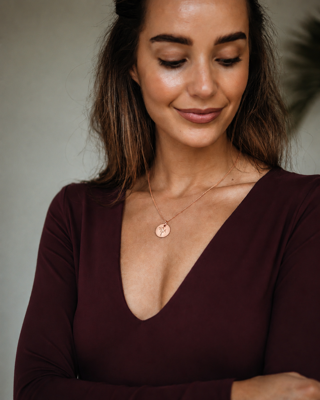 Birth Flower Bouquet Coin Necklace Rose Gold Plated – Personalised Necklace