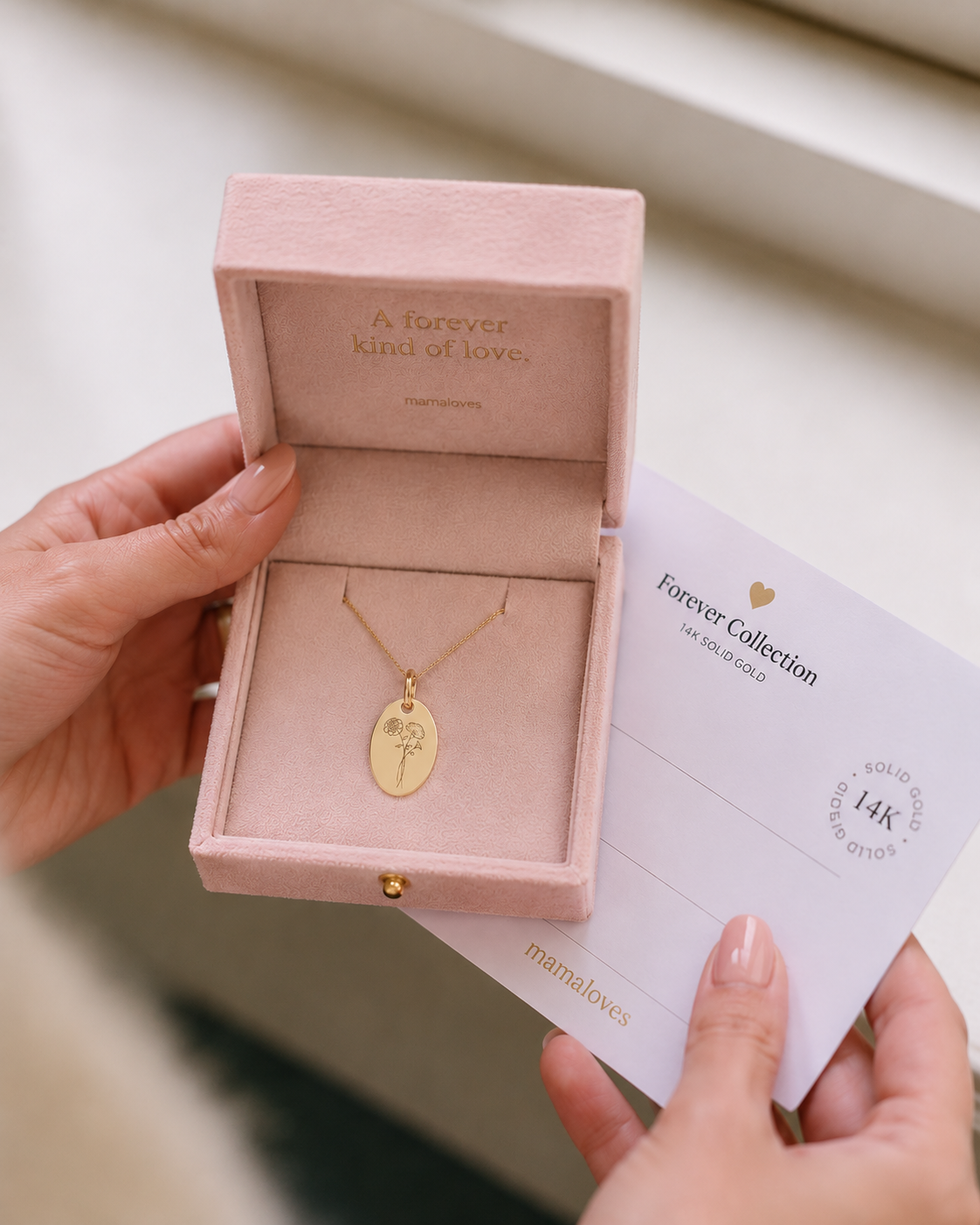14k Birth Flower Bouquet Oval Necklace