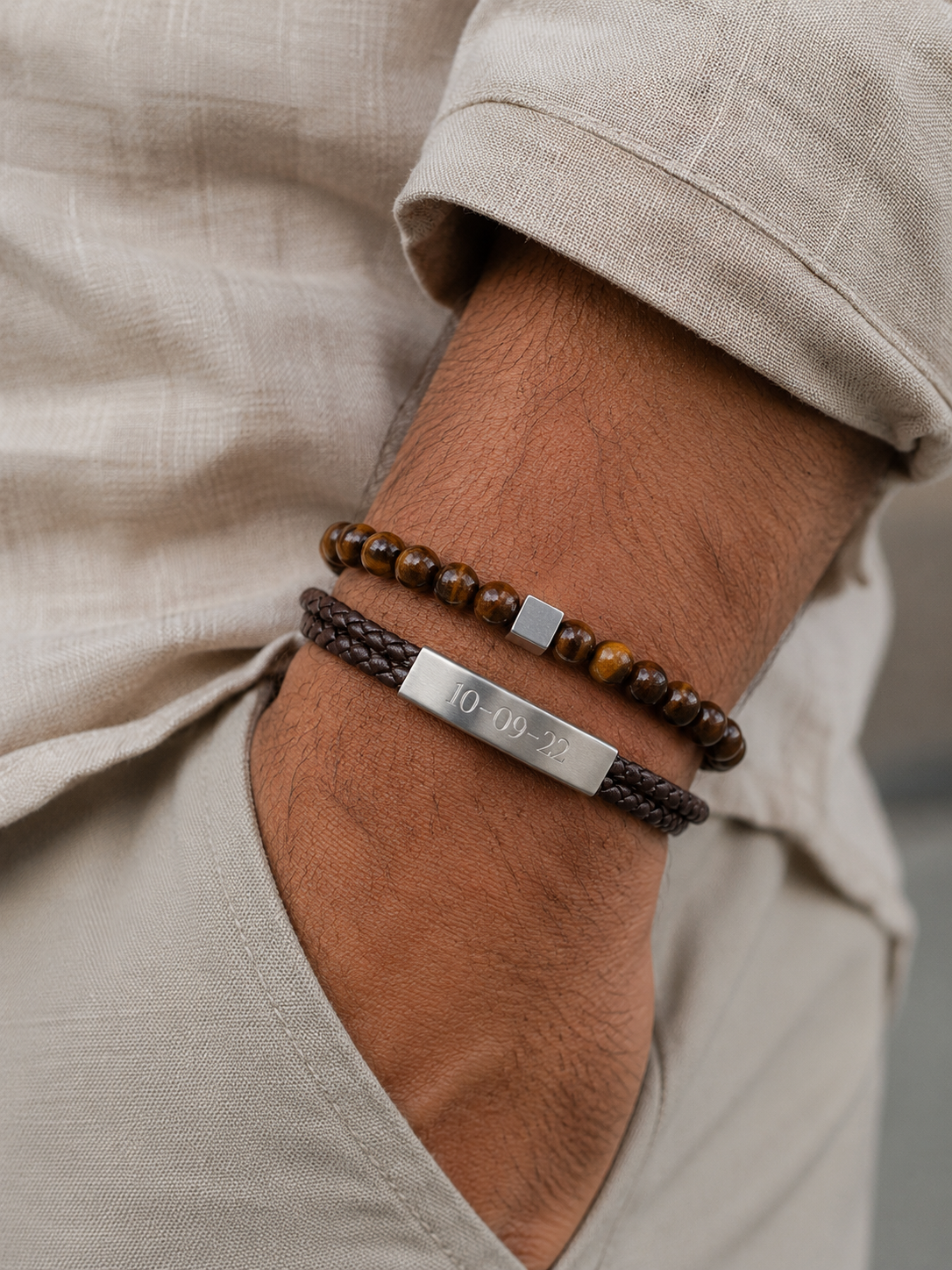 Coffret Fête des Pères Marron – Bracelets Homme Personnalisés