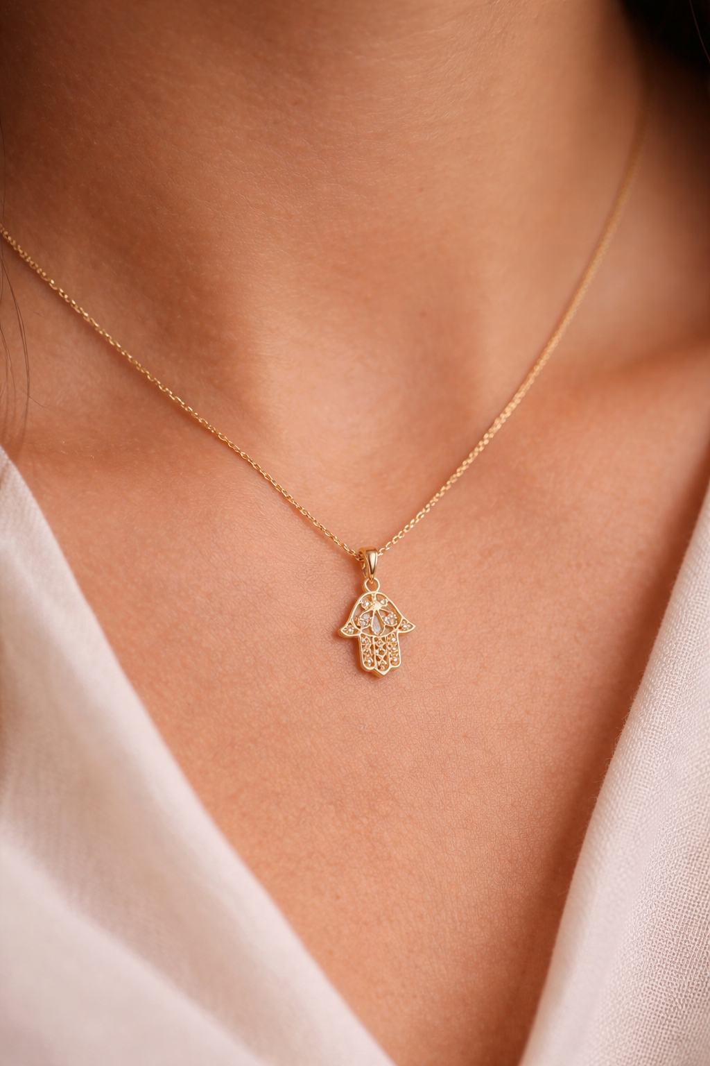 14k Hamsa Handketting - 14k Solid Gold - Hand van Fatima