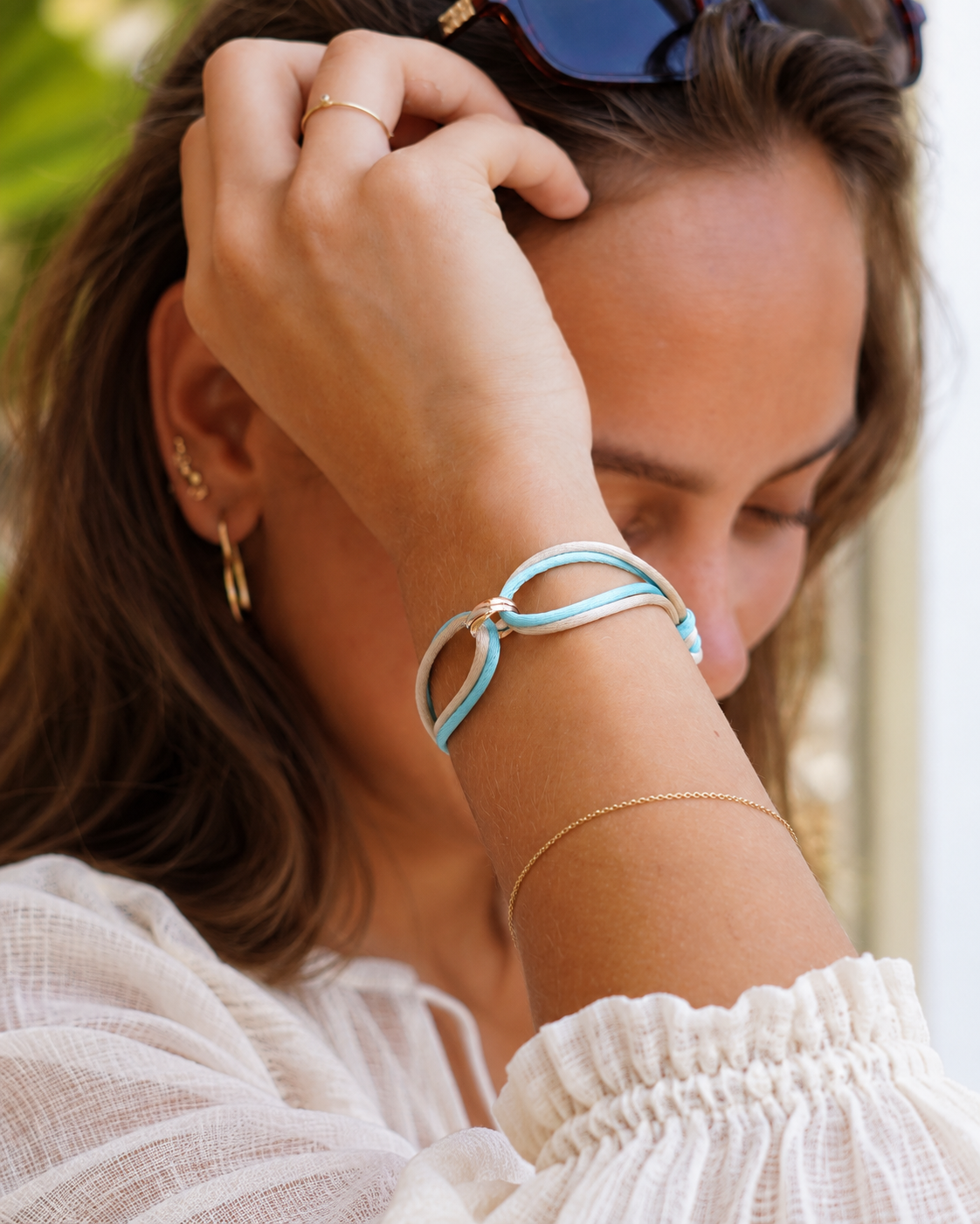9k Gepersonaliseerde Double Colour Tricolor Armband - 9 karaat goudkleurig