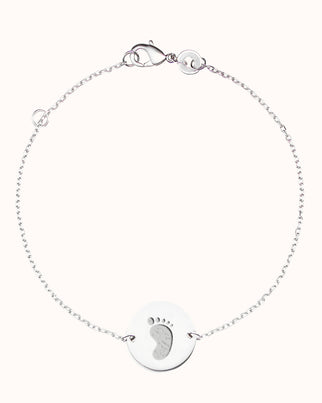 Bracelet Pendentif Rond Empreinte de Main et de Pied - Argent