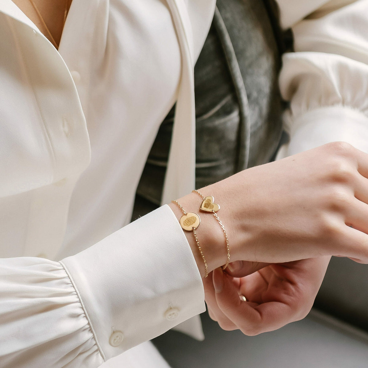 Bracelet Pendentif Rond Empreintes Digitales - Plaque or 18 carats