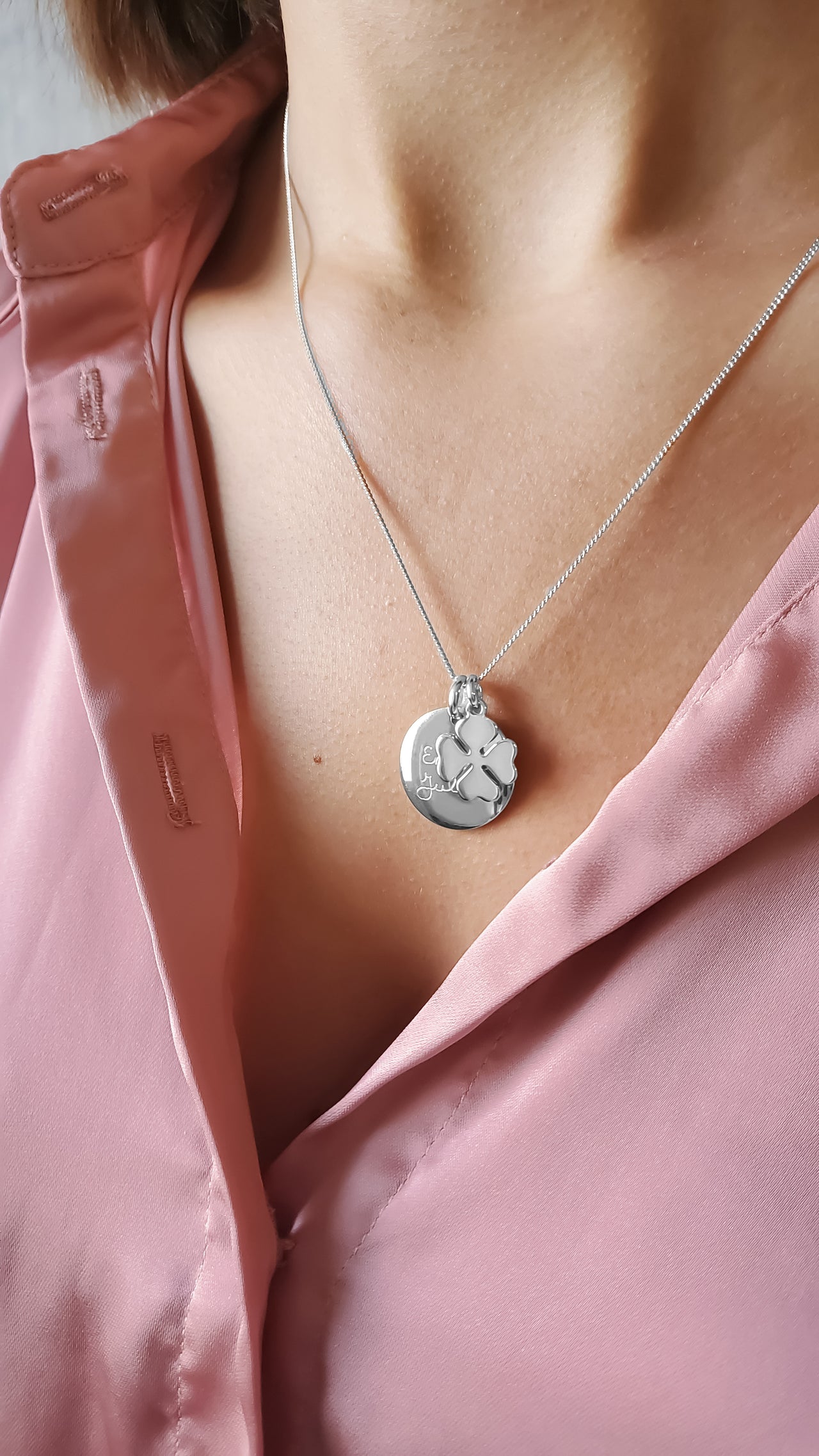 Coin Necklace with Lucky Charm - Silver