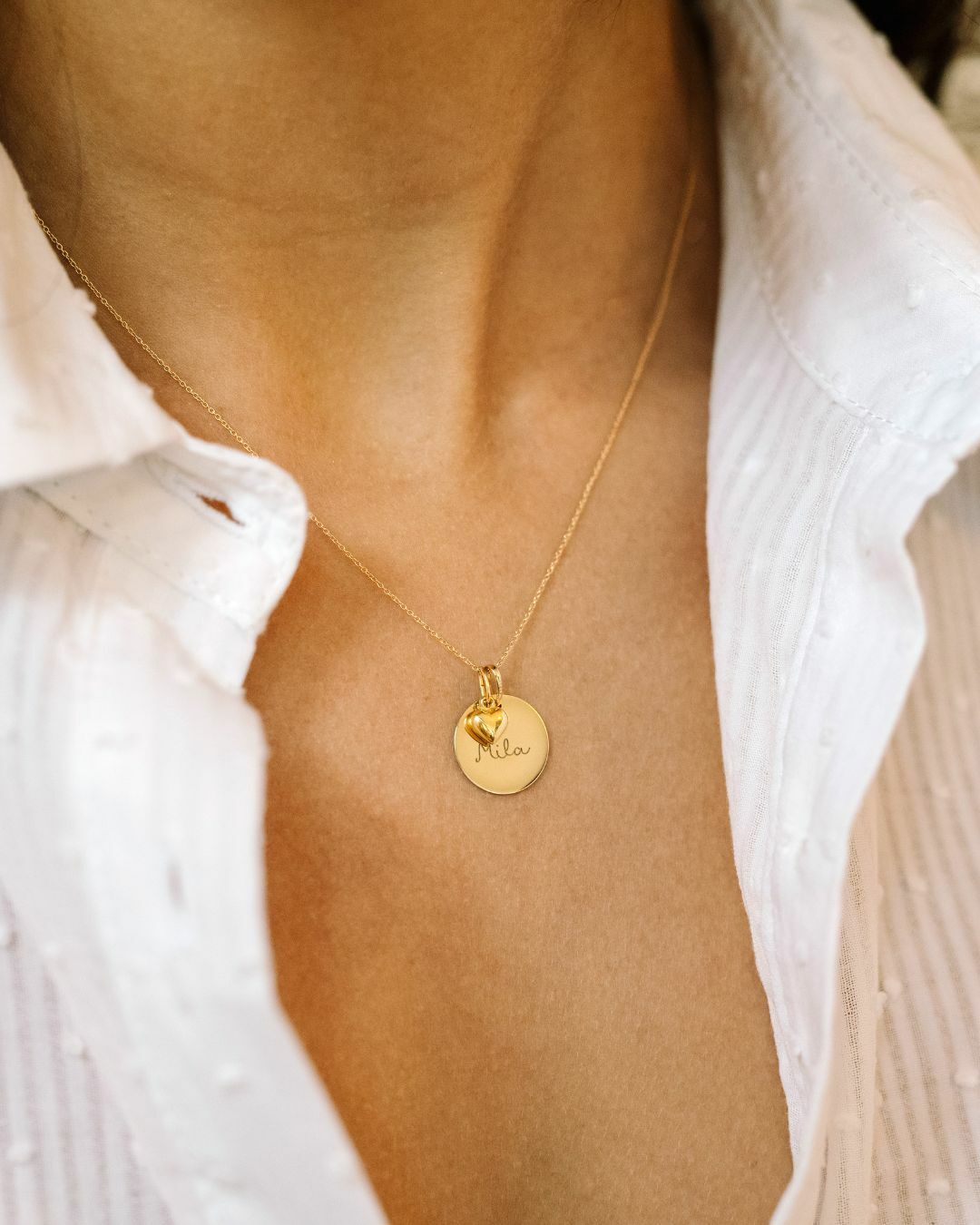 14k Coin Ketting met Tiny Heart - 14k Solid Gold