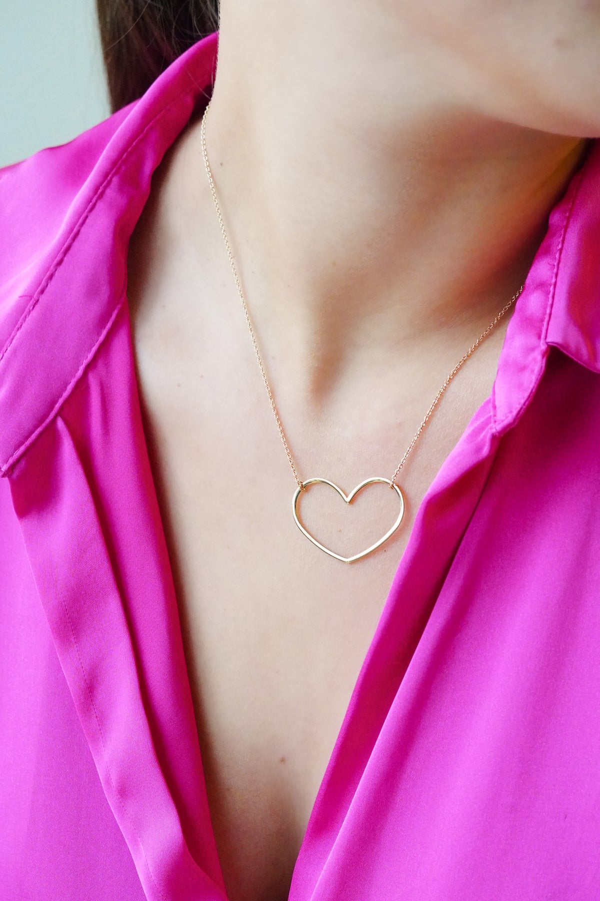 14k Open Heart Ketting - 14k Solid Gold