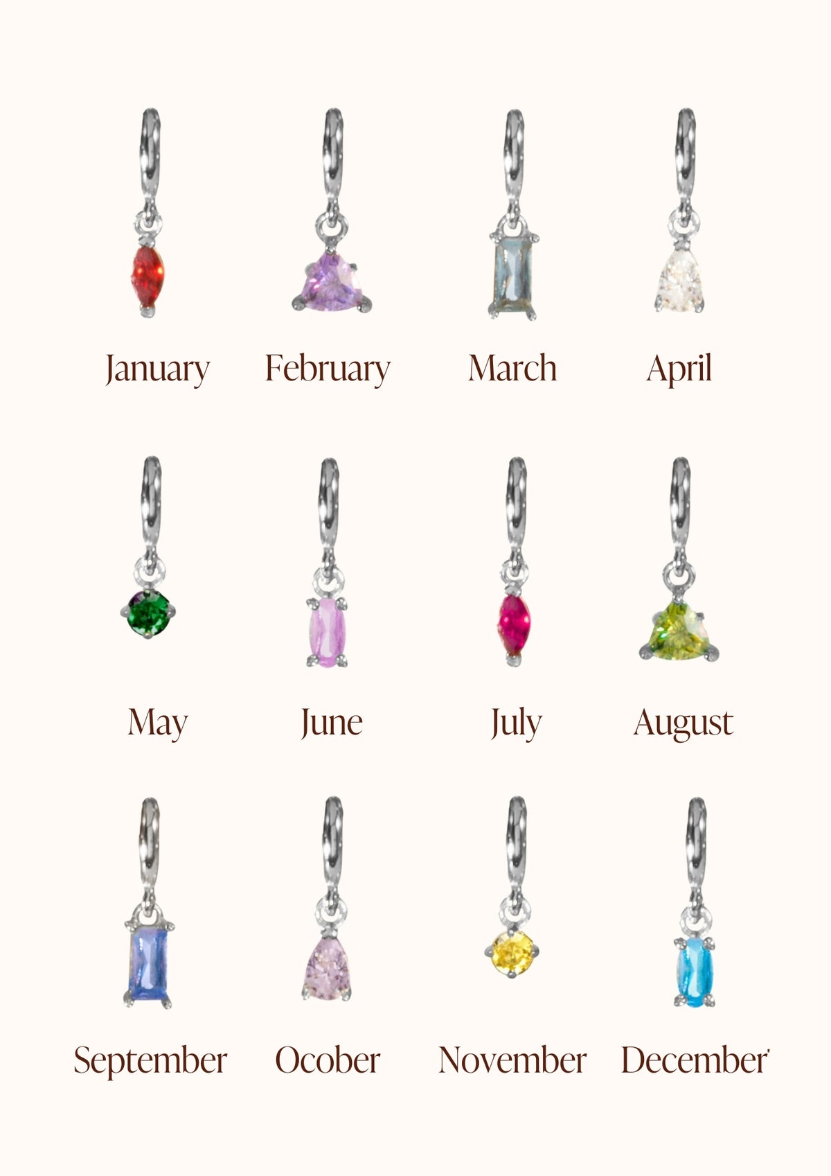 Losse Sliding Birthstone Charm Bedel - Sterling Zilver 925