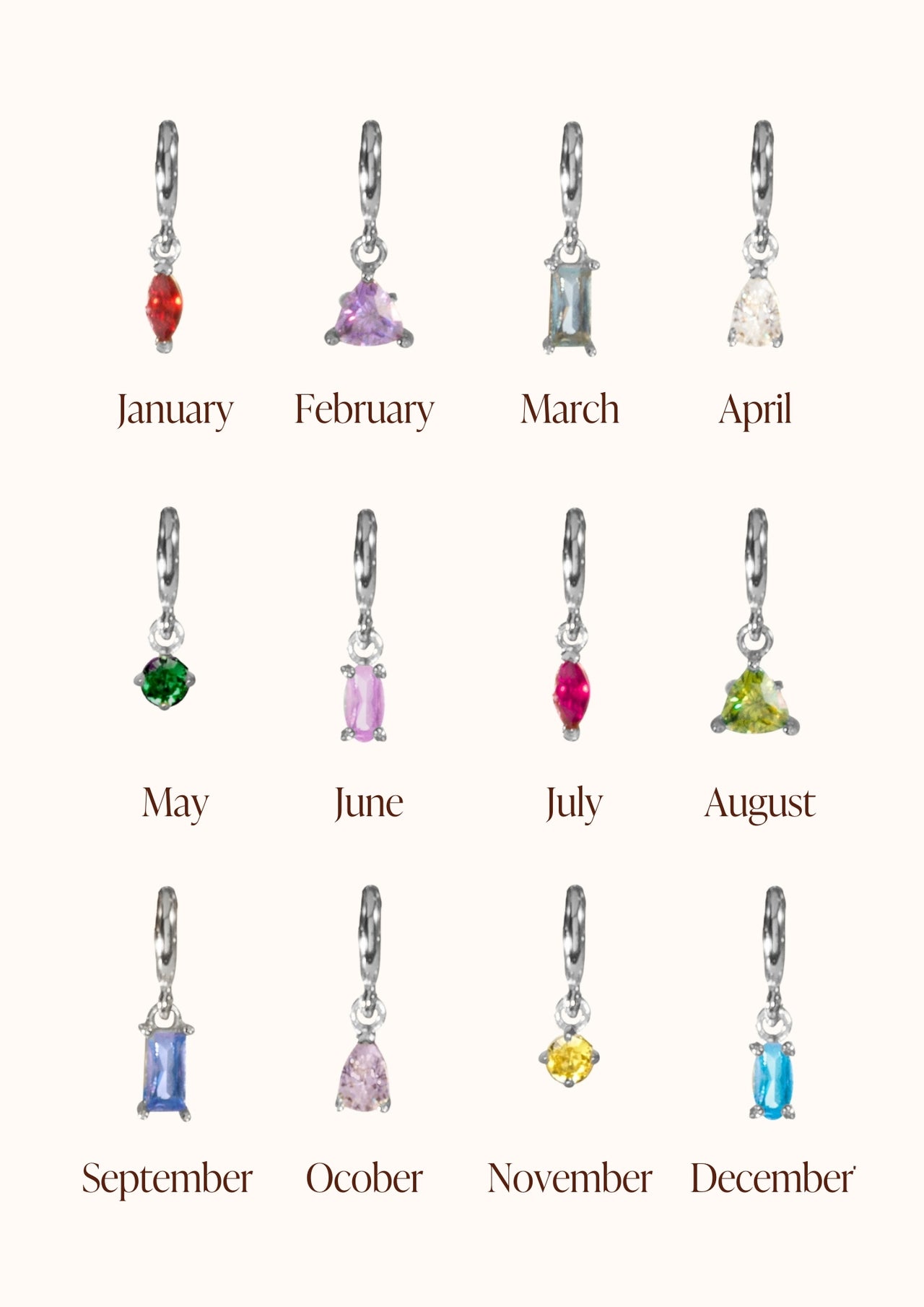Losse Sliding Birthstone Charm Bedel - Sterling Zilver 925