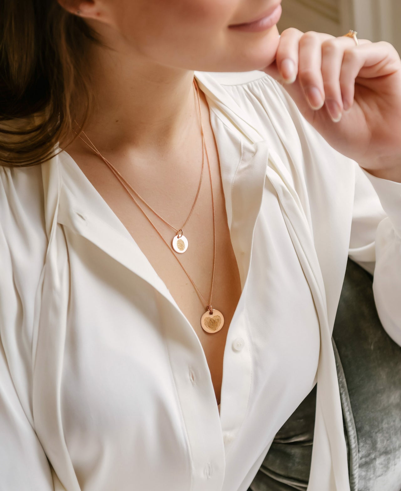 Vingerafdruk Coin Ketting - 18k Rosé Verguld