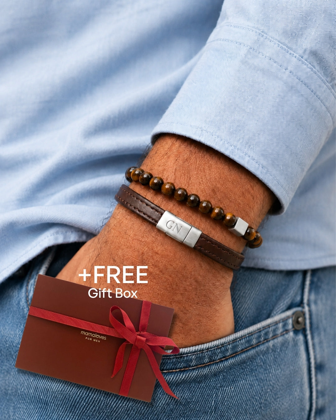 Coffret Fête des Pères Marron – Bracelets Homme Personnalisés