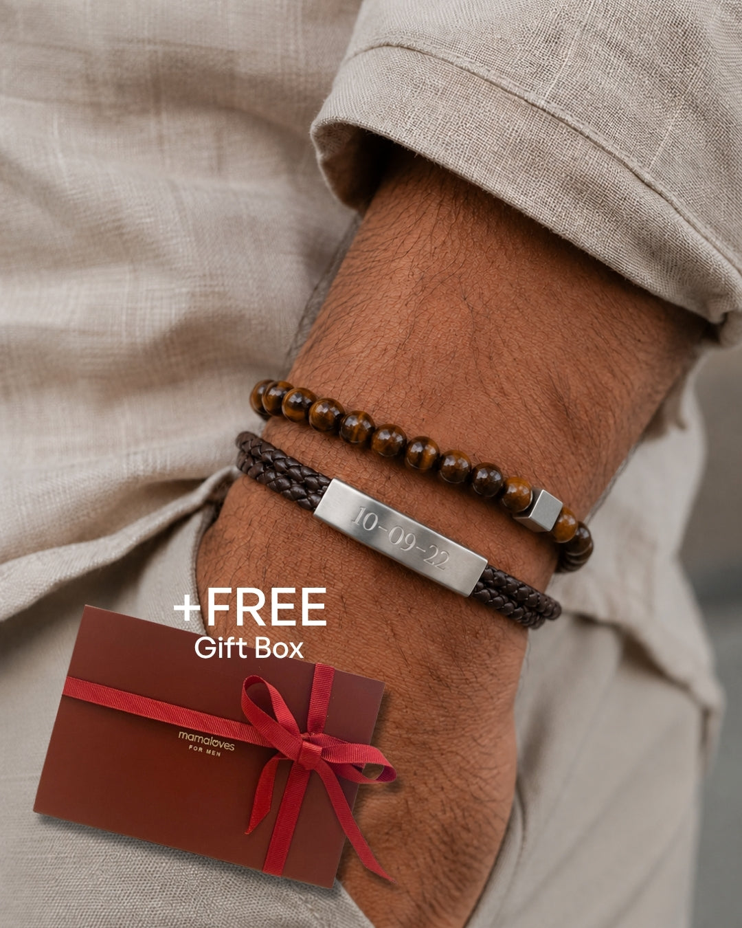 Coffret Fête des Pères Marron – Bracelets Homme Personnalisés