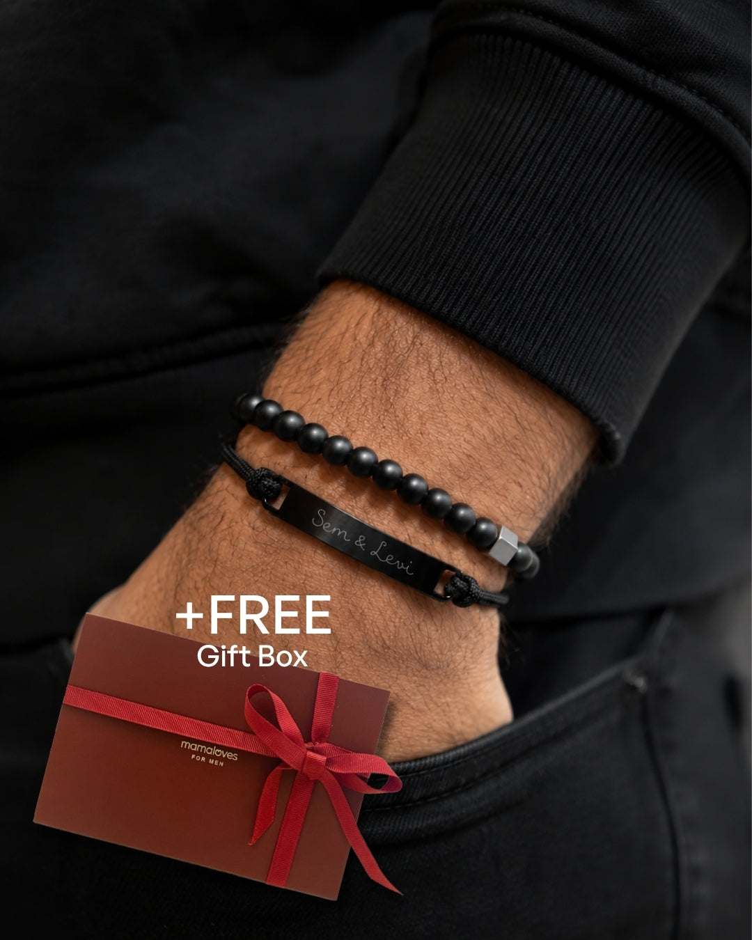Coffret Fête des Pères Noir – Bracelets Homme Personnalisés