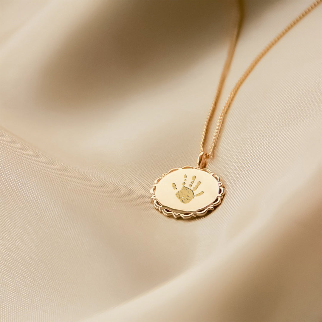 Hand and Footprint Vintage Coin Necklace - Gold plated