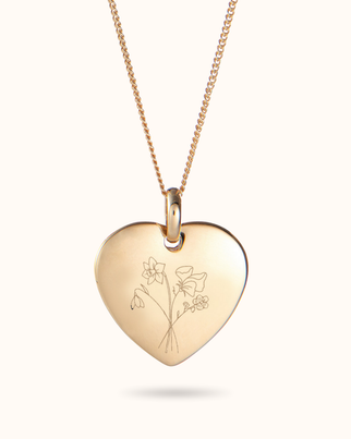 Heart Charm Birth Flower Bouquet Ketting - 18k Verguld