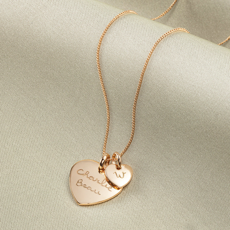 Heart Charm Necklace with Mini Heart - Gold plated