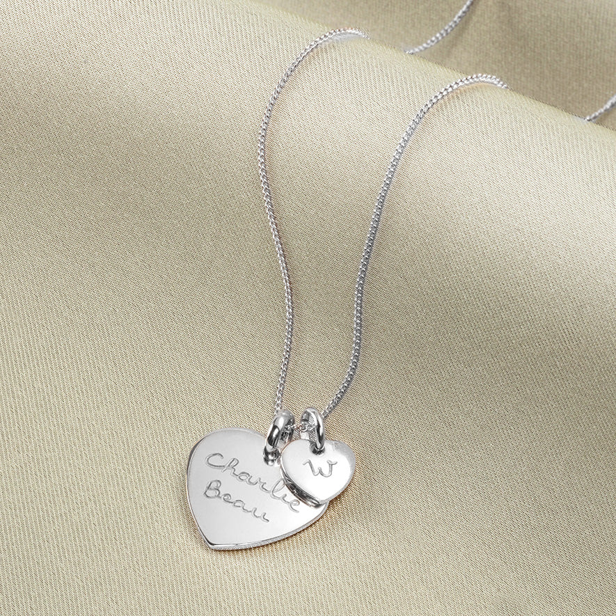 Heart Charm Necklace with Mini Heart - Silver