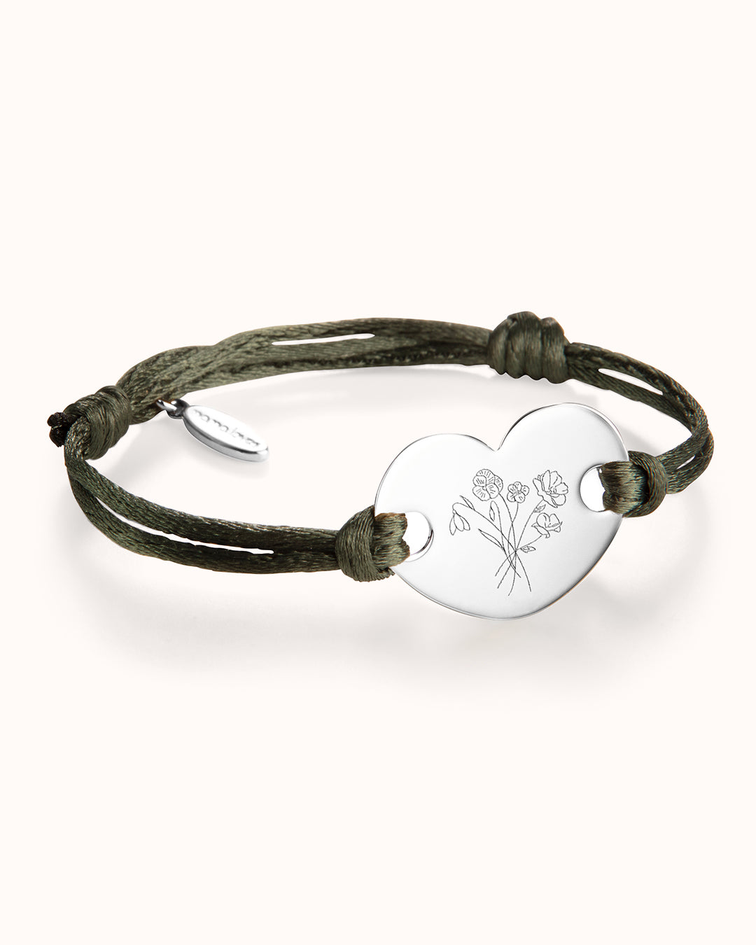 Birth Flower Bouquet Heart Bracelet - Silver