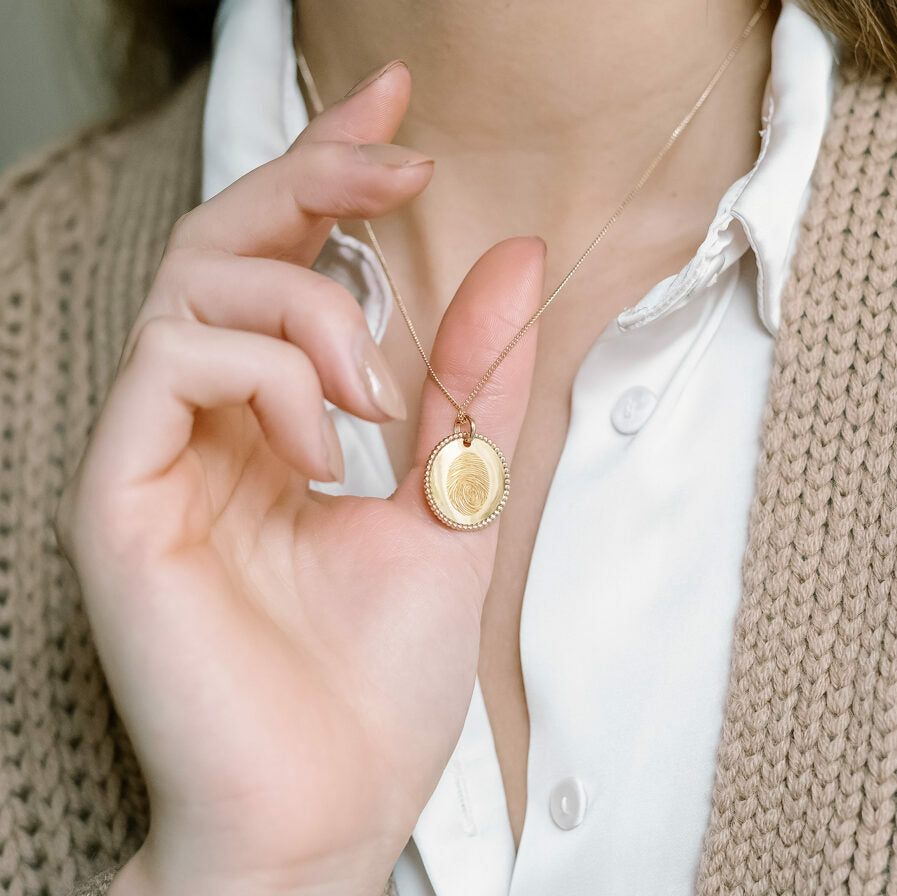 Fingerprint Beaded Coin Necklace - Gold plated