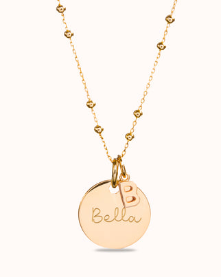 Initial Charm Coin Necklace - Gold plated