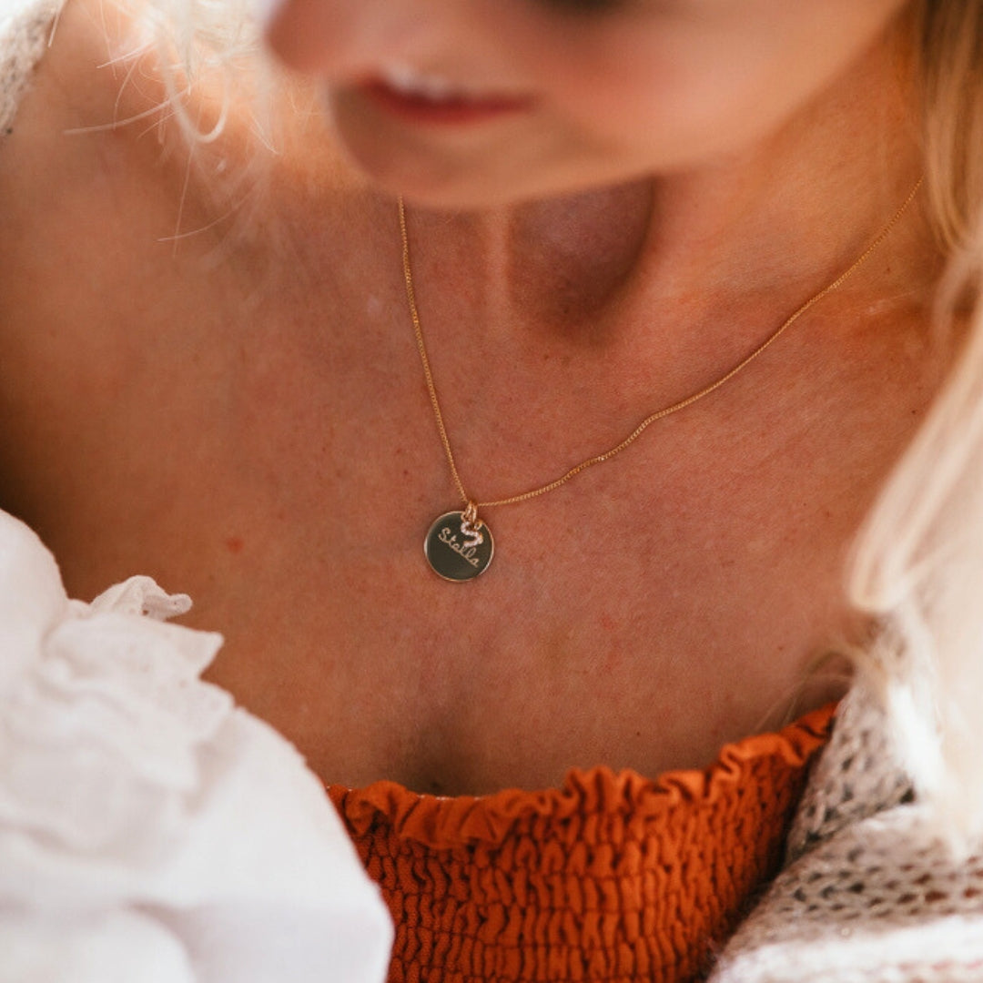 Initial Charm Coin Necklace - Gold plated