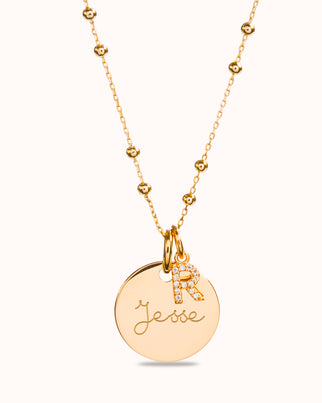 Initial Sparkle Charm Coin Ketting - 18k Verguld