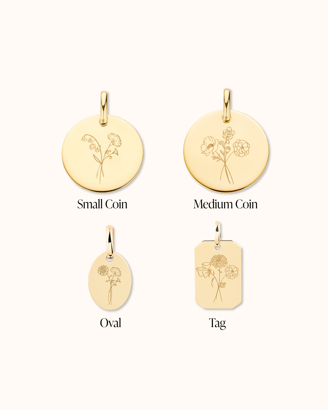 14k Personalized Single Birth Flower Bouquet Charms - 14k gold