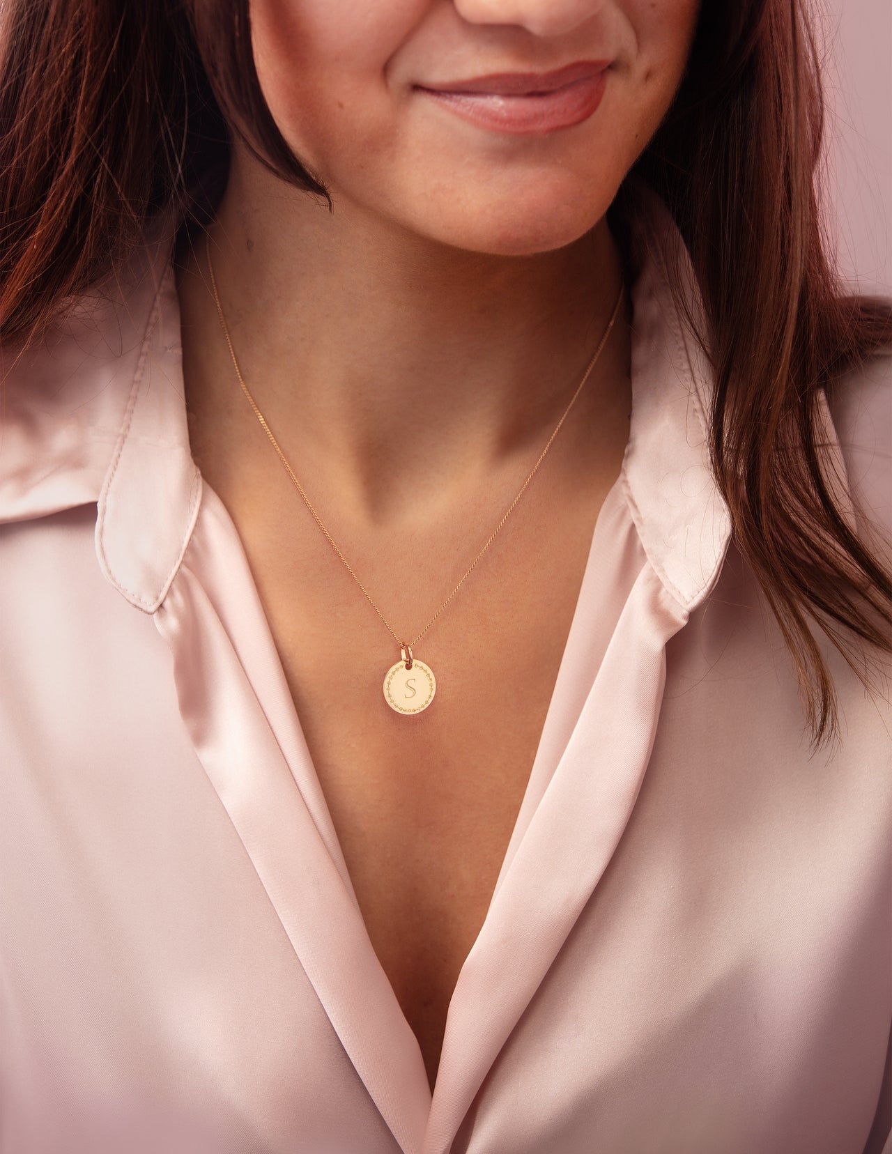 14k Love Initial Coin Necklace - 14k gold