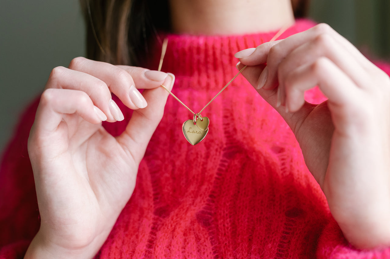 Heart Charm Necklace with Mini Heart - Gold plated