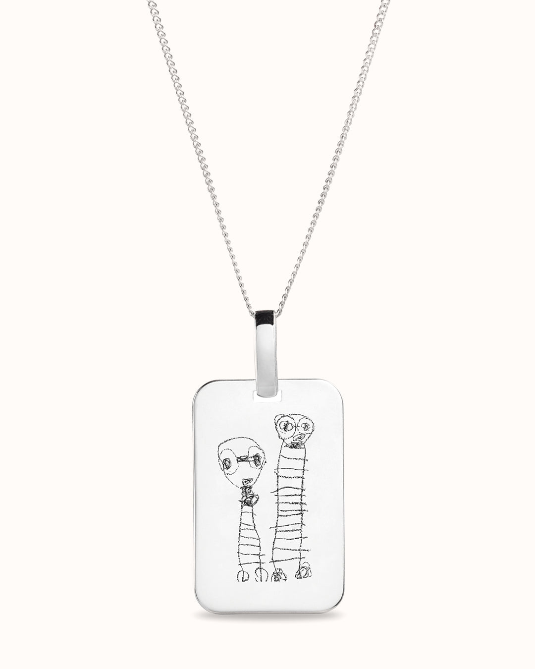 Men Tag Illustration Necklace - Silver