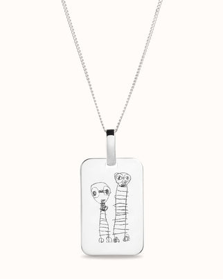 Men Tag Illustration Necklace - Silver