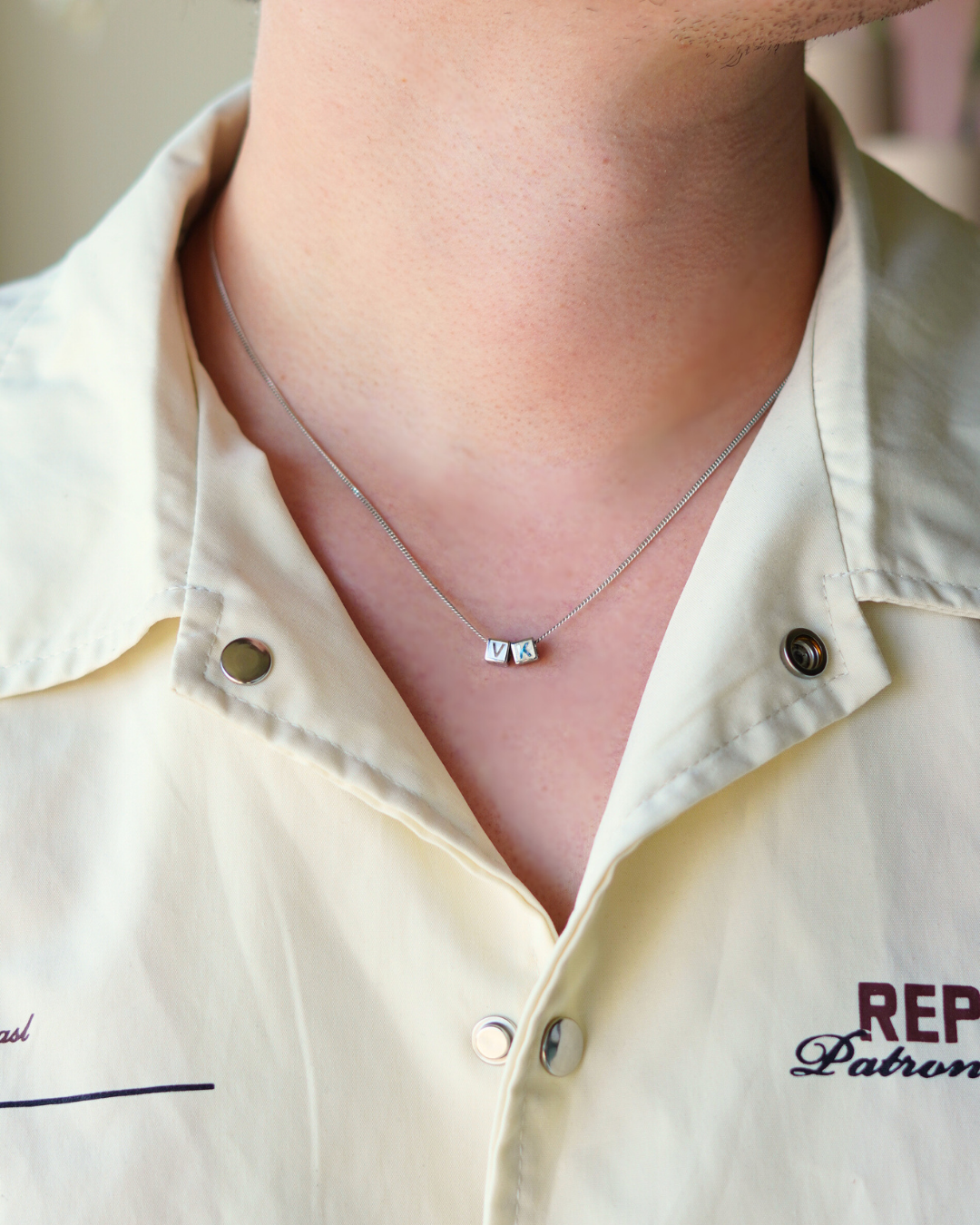 Mannen Initial Cube Ketting - Zilver - Ketting met Initialen