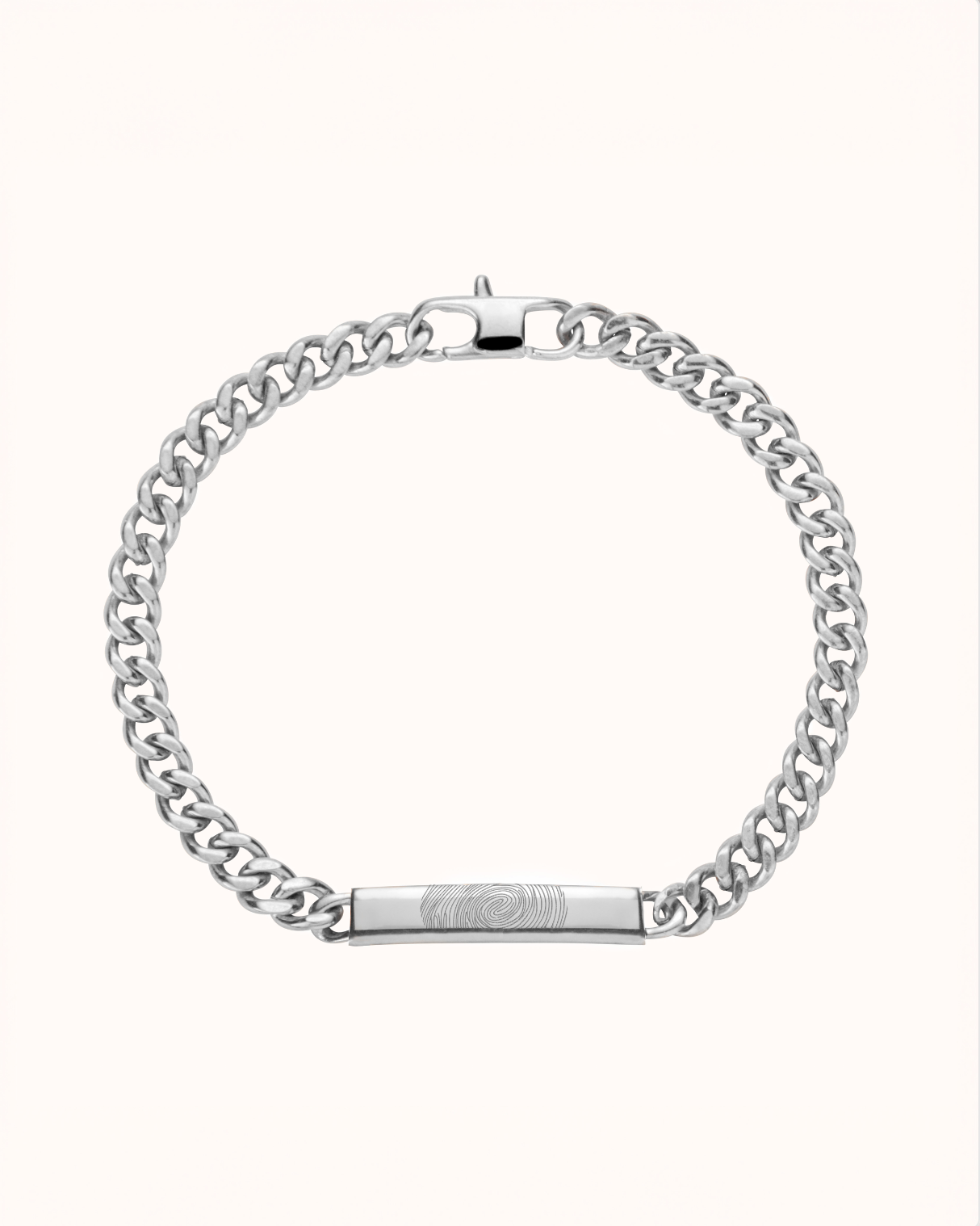 Fingerprint Men Bar Chain Bracelet - Stainless Steel Silver