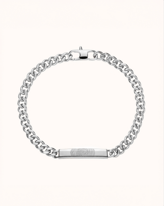 Vingerafdruk Mannen Bar Chain Armband - RVS zilver