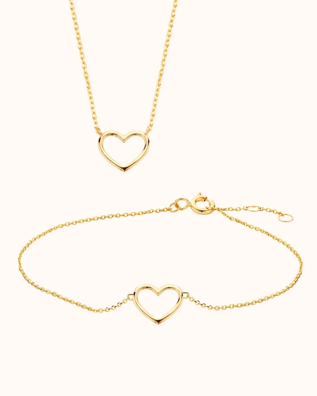 Value Set 9k Mini Open Heart Bracelet and 9k Mini Open Heart Necklace – 9k
