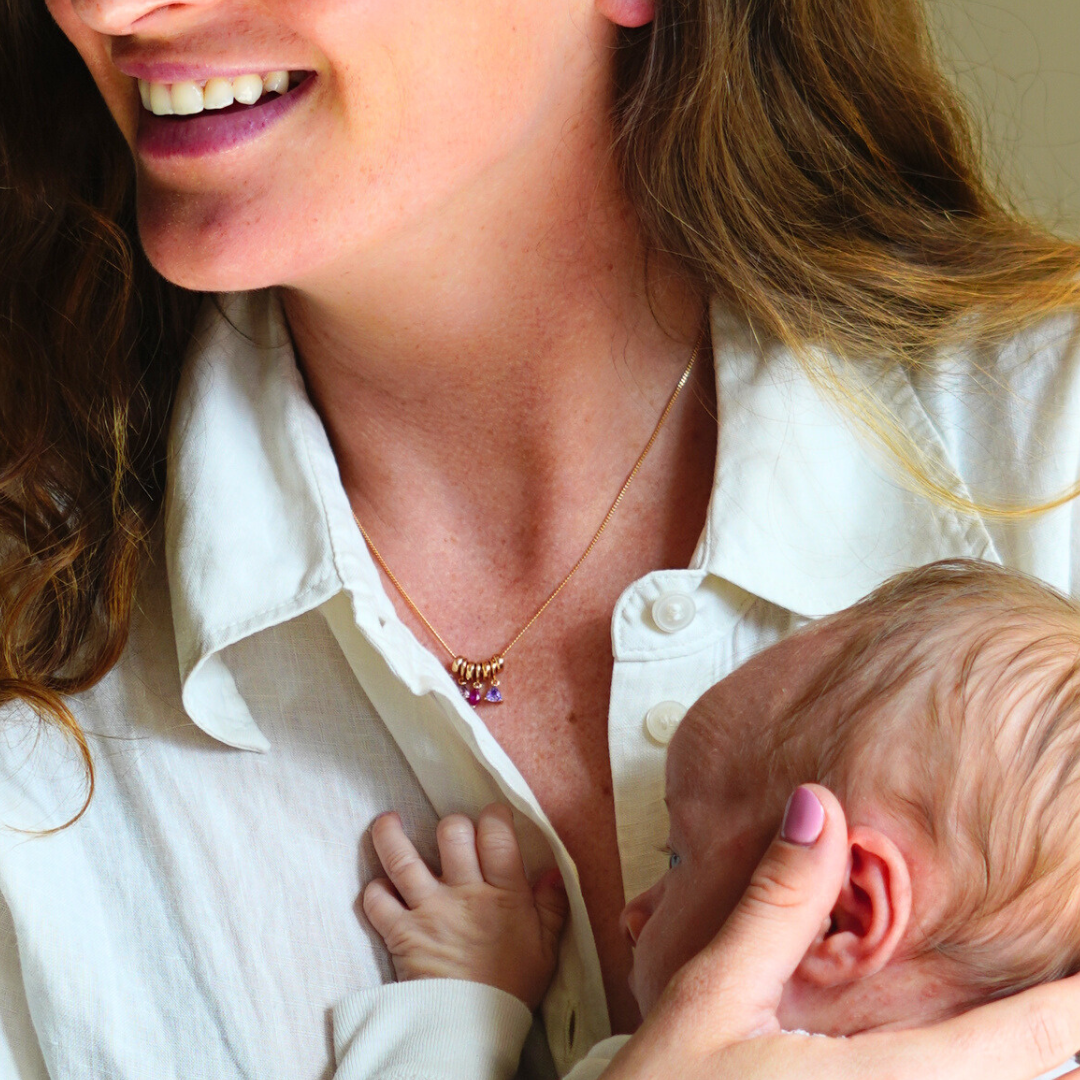 Sliding Birthstone Charm Necklace - Gold plated