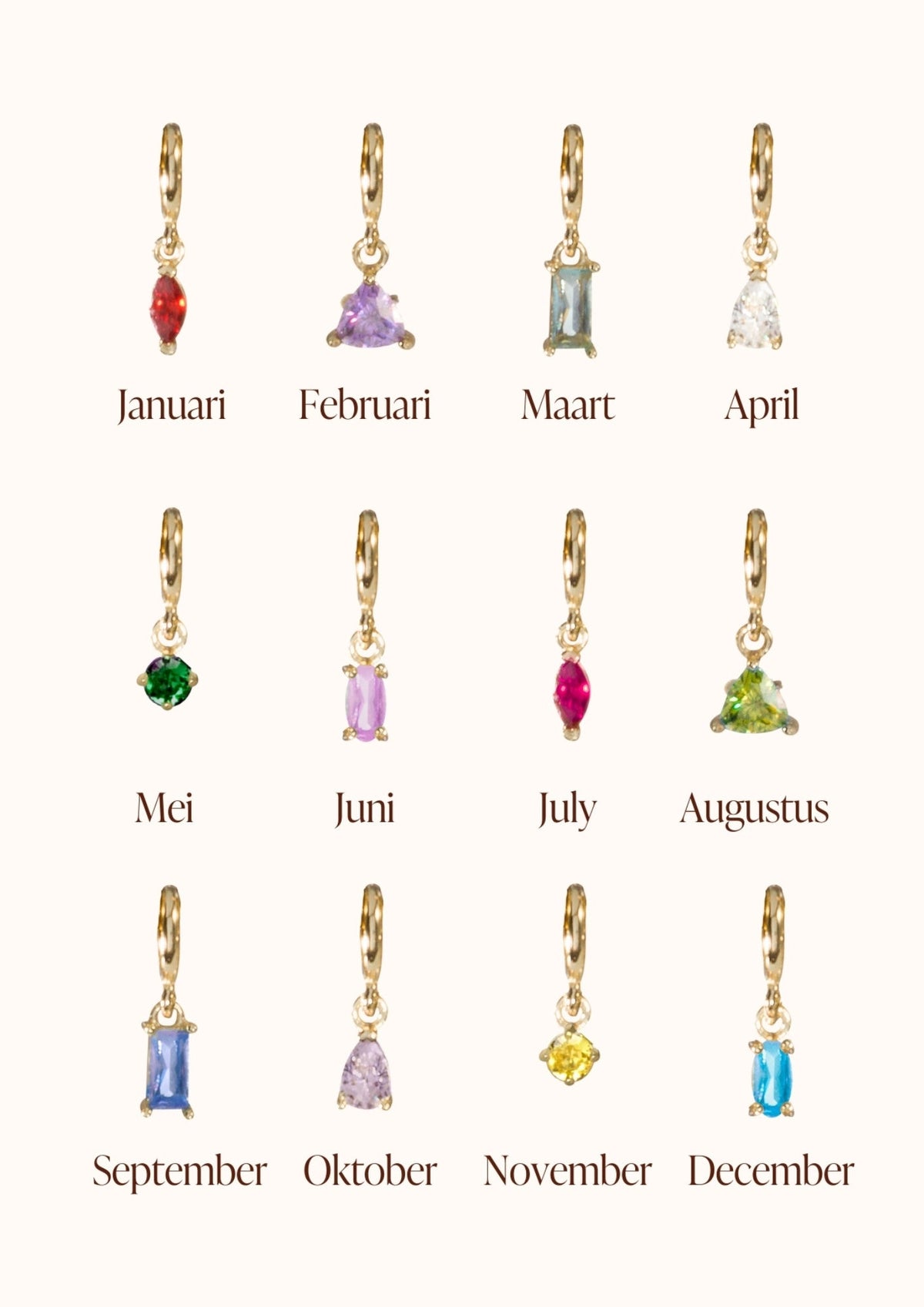 Gold plated oorringen met hanger, hart met gekleurde kristallen Gold plated oorringen met hanger, hart met gekleurde kristallen