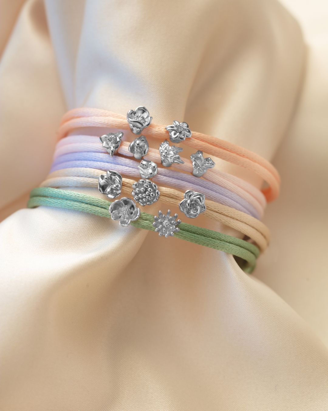 Birth Flower Beads Bracelet - Silver