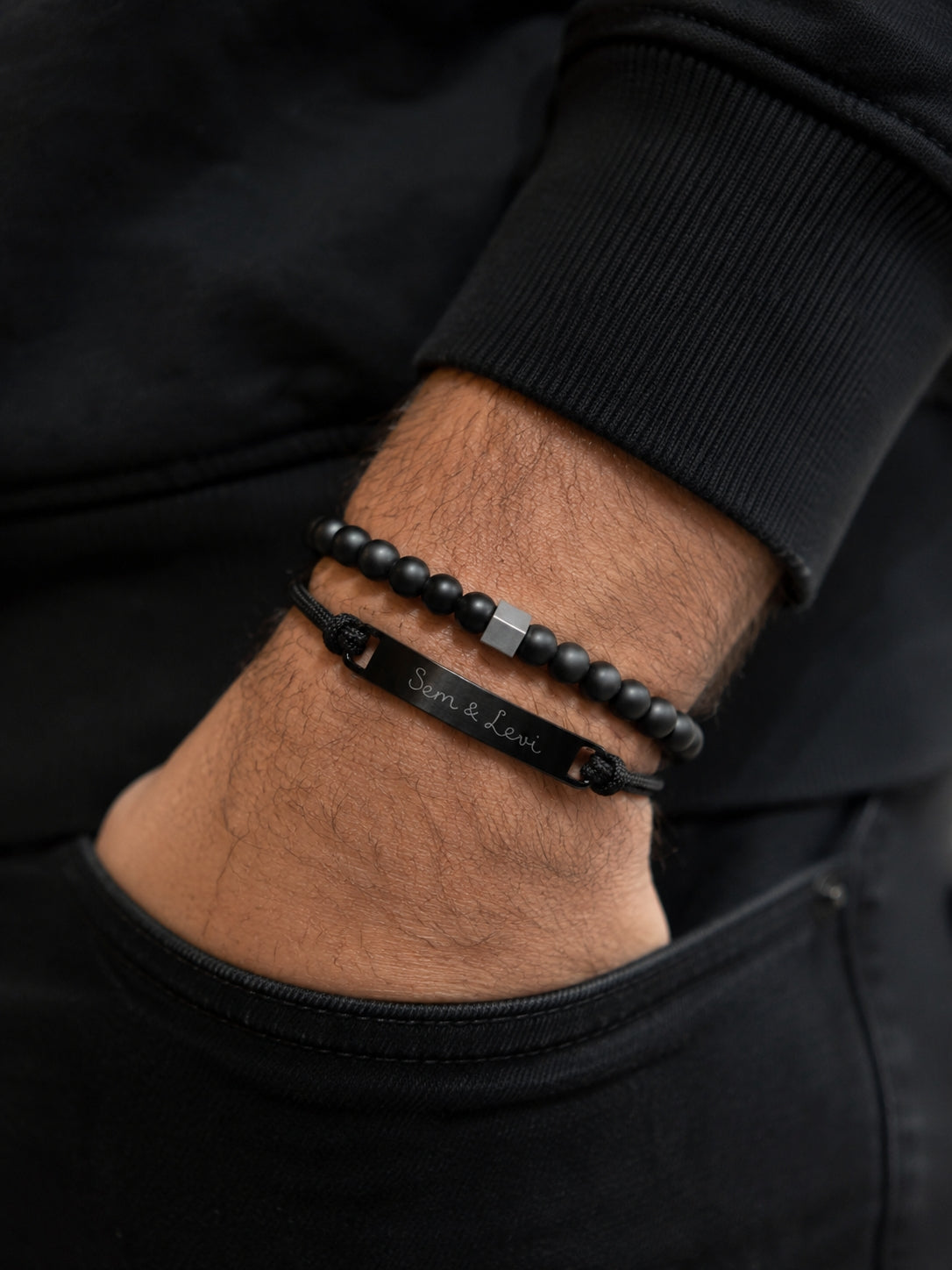 Coffret Fête des Pères Noir – Bracelets Homme Personnalisés