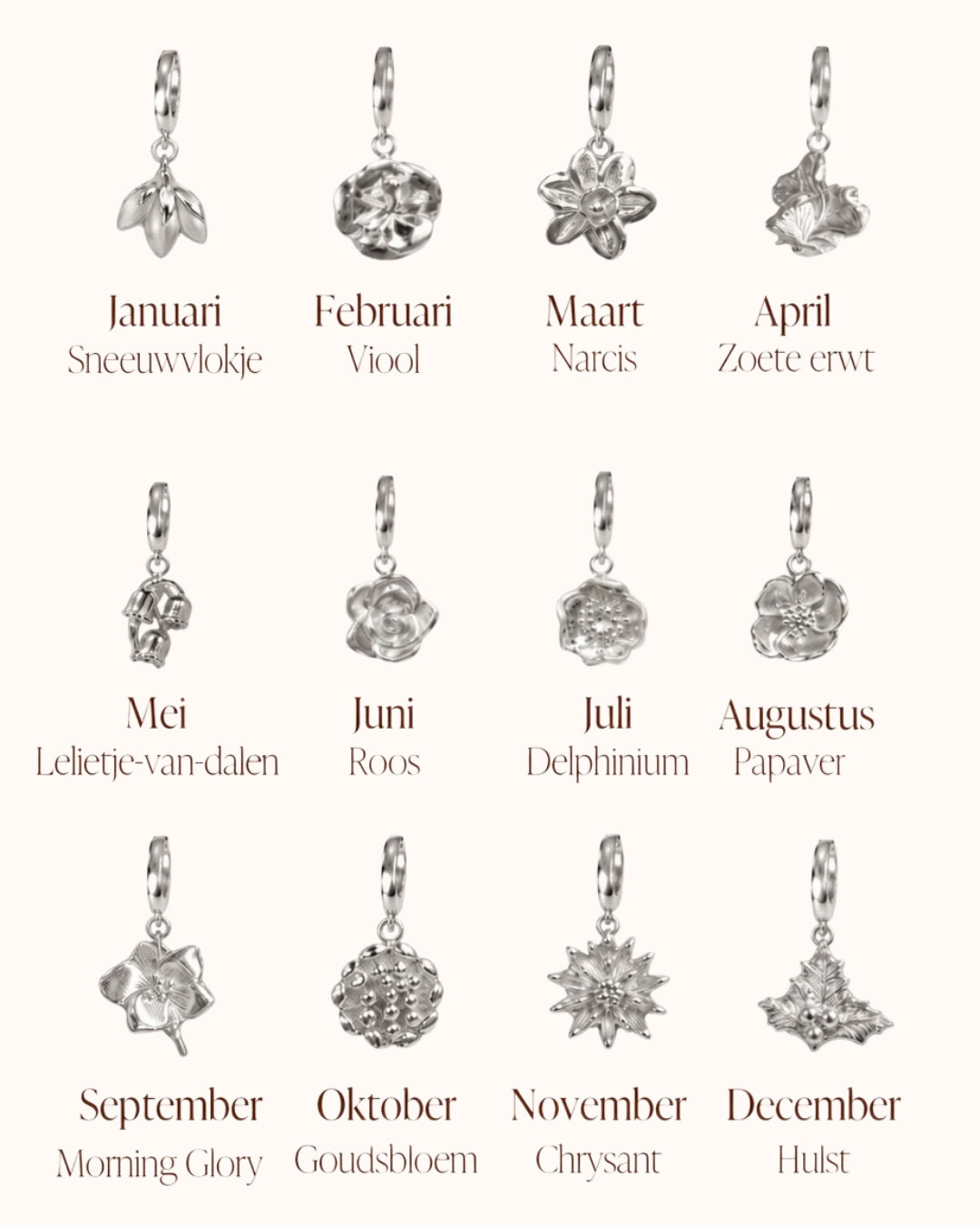 Geboortebloem Sliding Ketting - Sterling Zilver 925 - Gepersonaliseerde Ketting