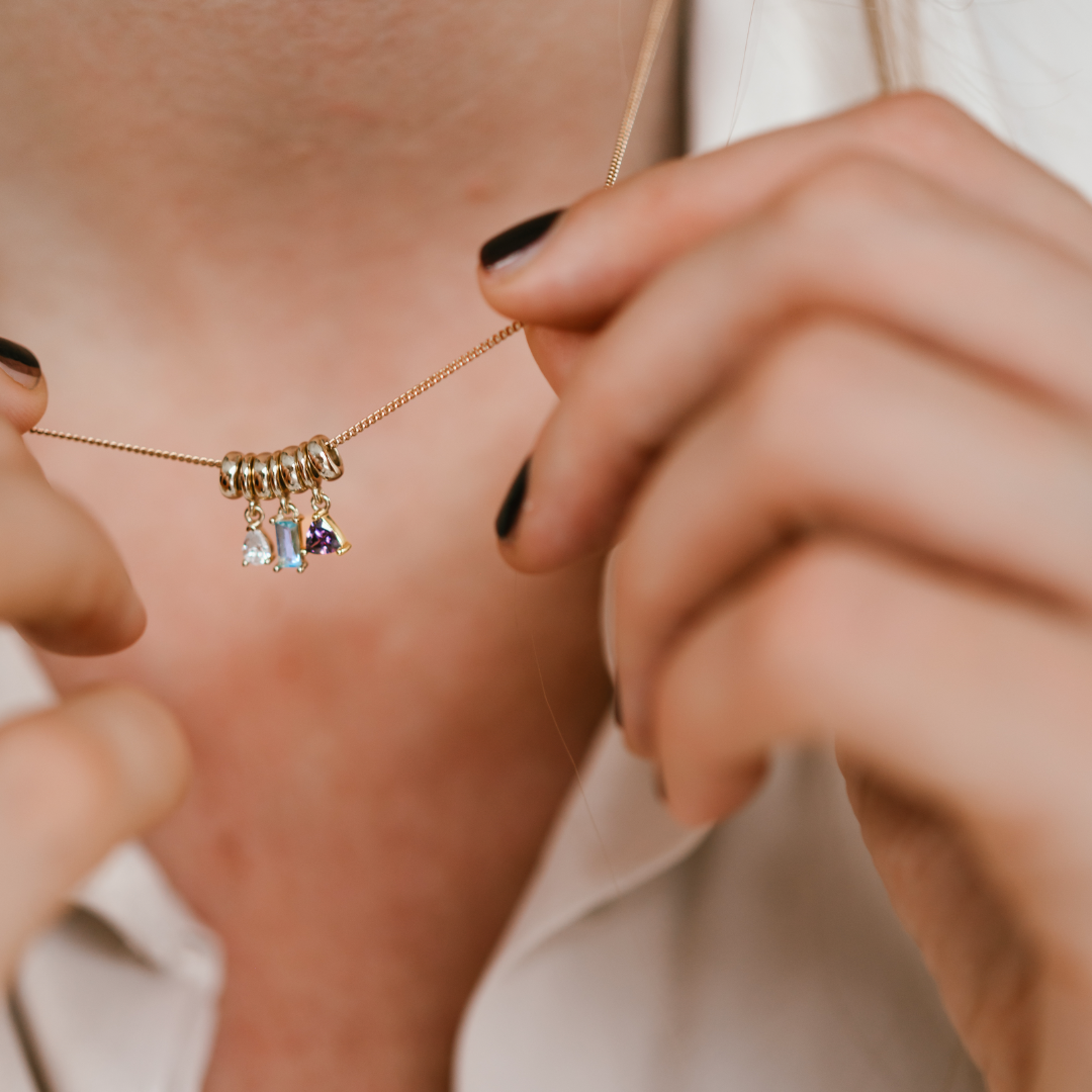 Sliding Birthstone Charm Necklace - Gold plated