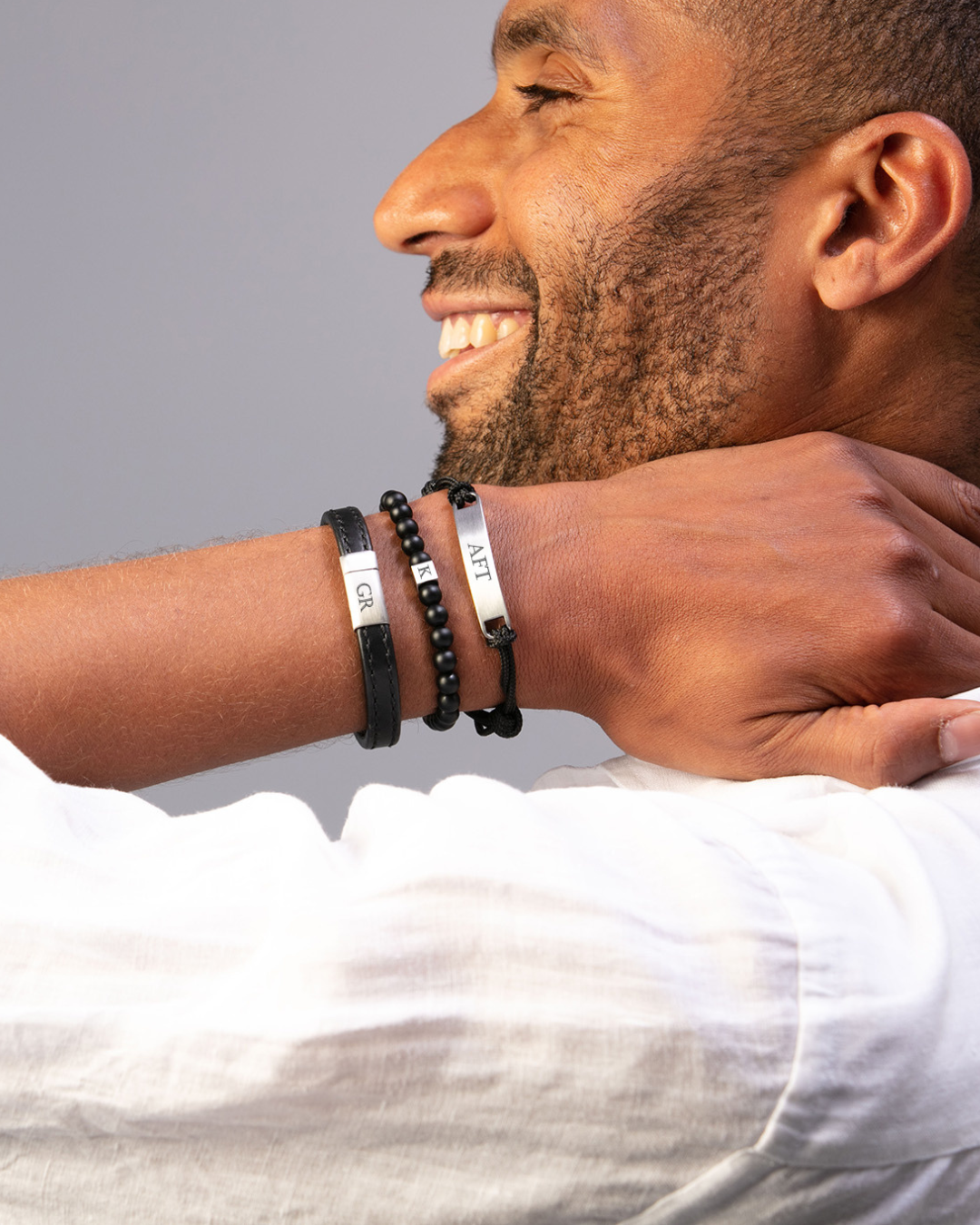 Men Fingerprint Bar Bracelet - Stainless steel silver