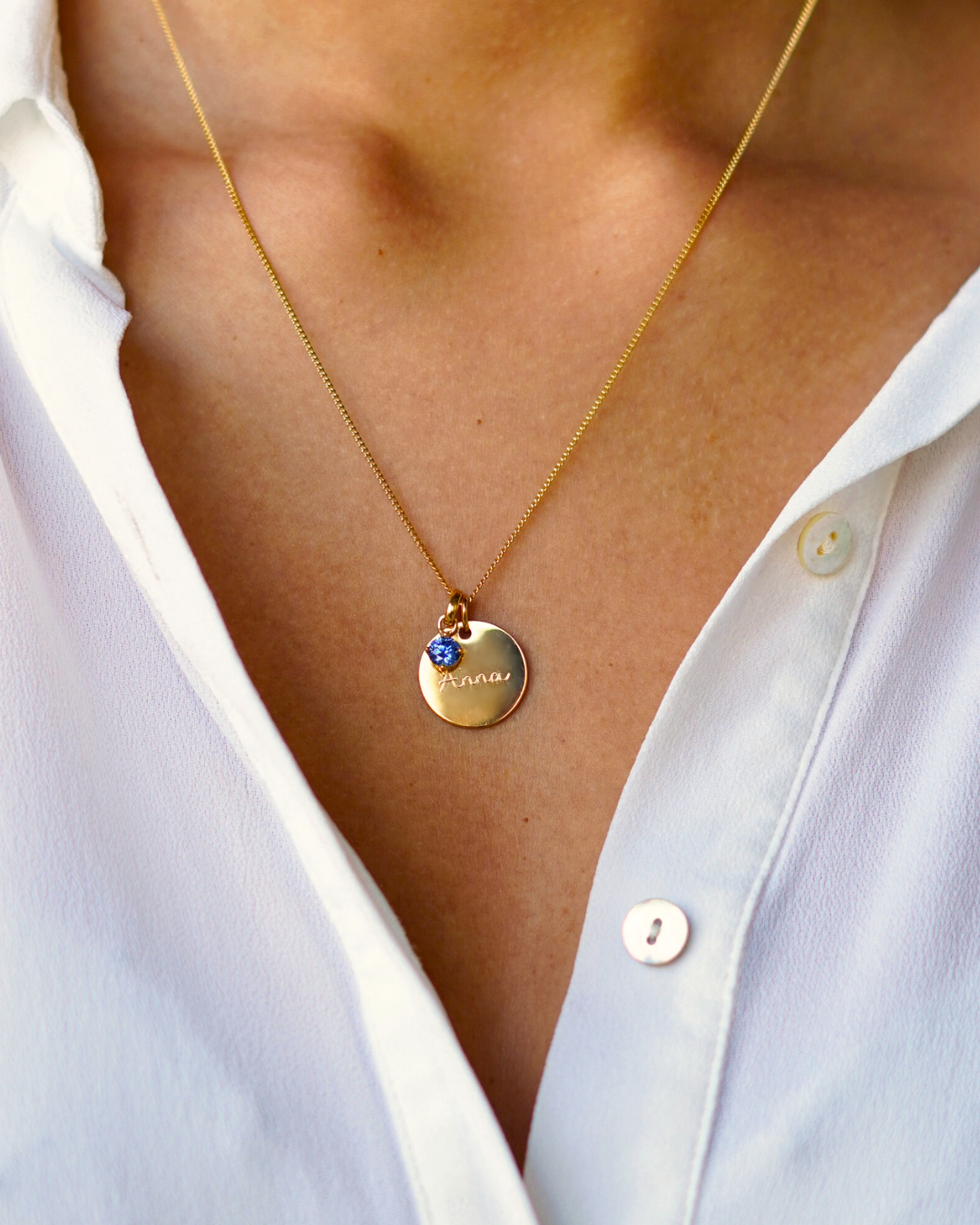 Geburtsstein Coin Kette mit Namen - Vergoldet