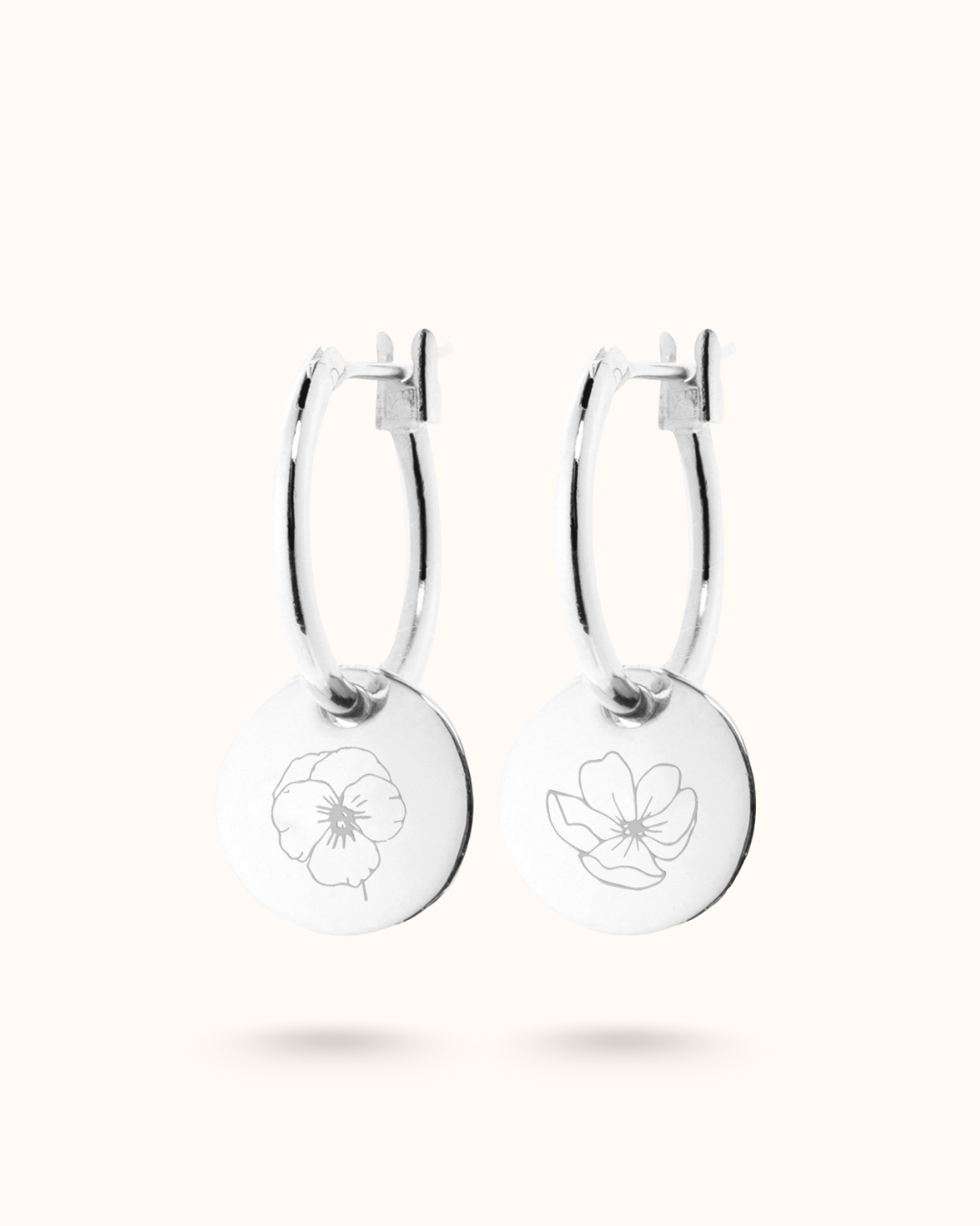 Single Birth Flower Mini Coin Earrings - Silver