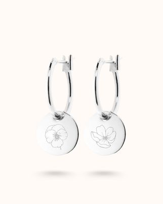 Single Birth Flower Mini Coin Oorbellen - Sterling Zilver 925