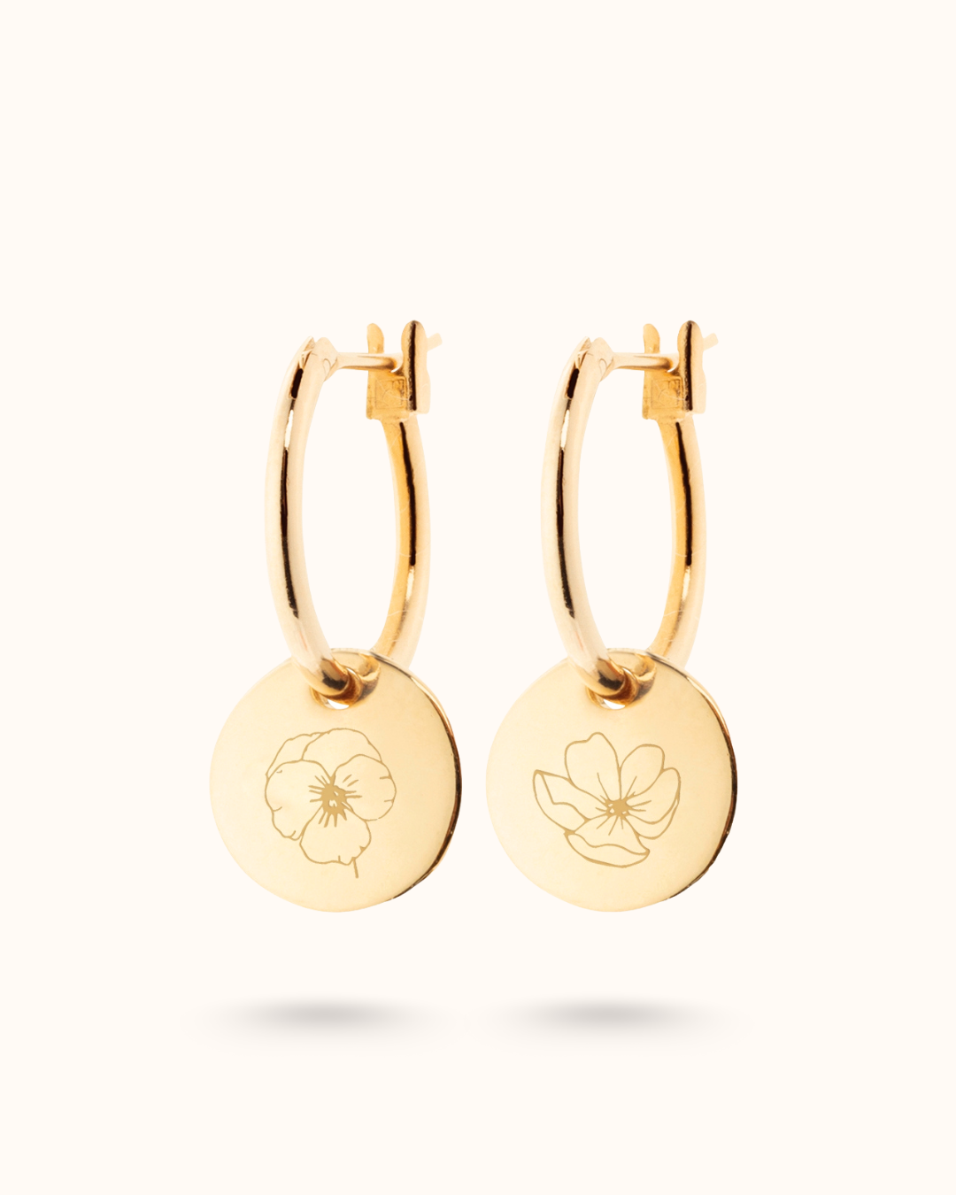 Single Birth Flower Mini Coin Oorbellen - 18k Verguld