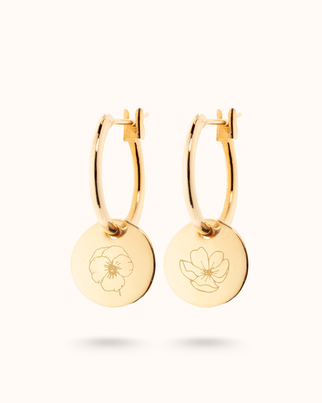 Single Birth Flower Mini Coin Oorbellen - 18k Verguld